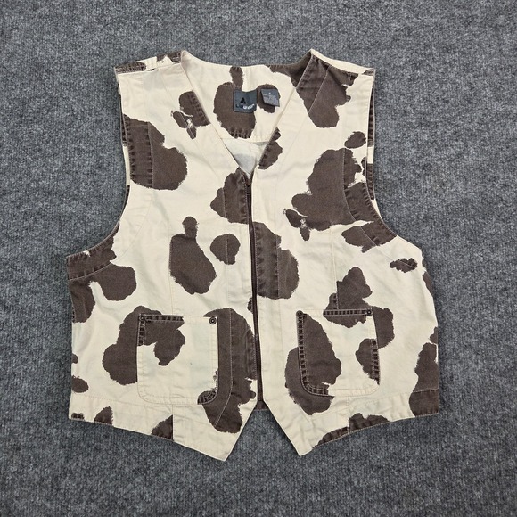 Liz Claiborne Jackets & Blazers - Vtg Liz Wear Cow‎ Print Zip Vest Cowgirl Western Rodeo Zip Up Y2K Pockets Medium